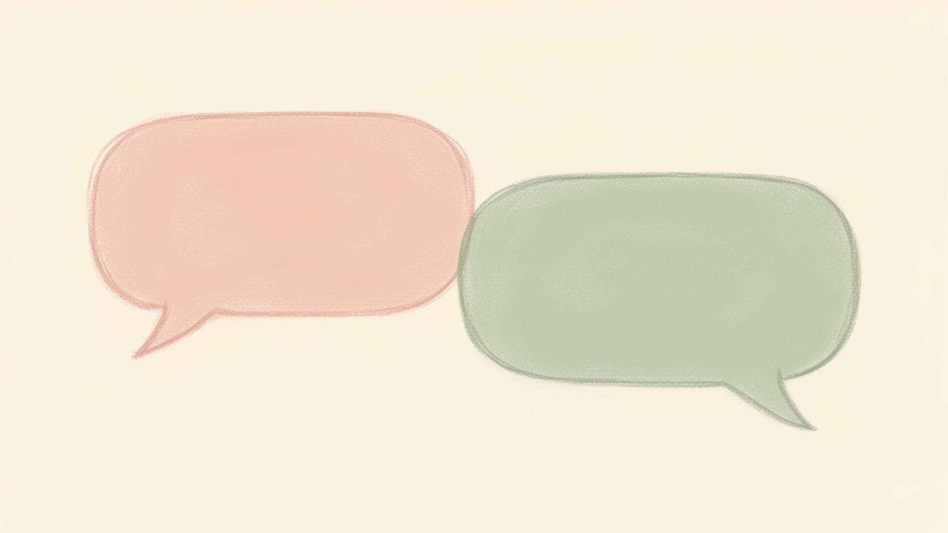Two soft speech bubbles — family conversation and boundaries